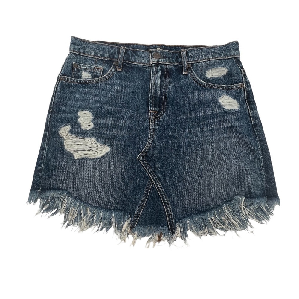 7 For All Mankind Distressed Cut Off Mini Denim Jean Skirt Size 26 Women’s